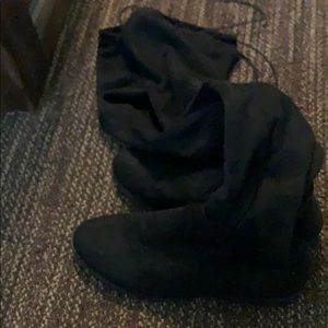 Black suede knee high boots